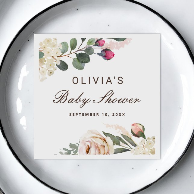 Watercolor blush roses. Garden floral baby shower  Napkin (Creator Uploaded)