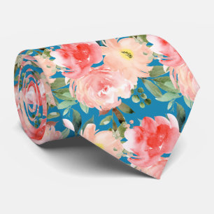 Watercolor Blush Roses Peonies Eucalyptus Tie