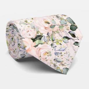 Watercolor Blush Roses Peonies Hydrangeas Tie