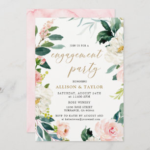 Watercolor Blush Rustic Engagement Party Invitation