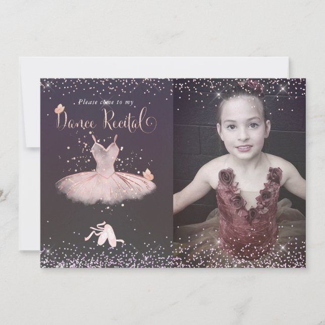 Watercolor Blush Tutu n Butterflies Dance Recital Invitation (Front)