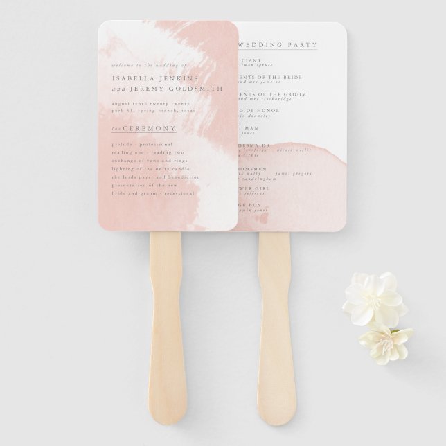 watercolor blush wedding fans / program (Front and Back)