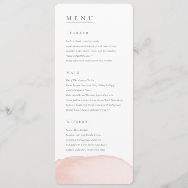 Watercolor blush wedding menu (Front)