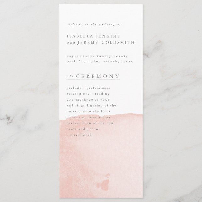watercolor blush wedding program programme (Front)