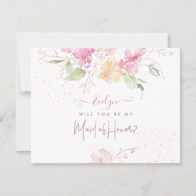 Watercolor Blushing Romance Maid of Honour Invitation (Front)