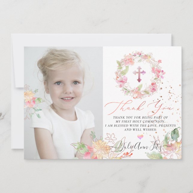 Watercolor Blushing Sweetpeas Thank You Invitation (Front)