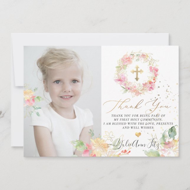 Watercolor Blushing Sweetpeas Thank You Invitation (Front)