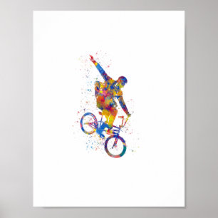 Watercolor bmx rider poster