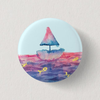 Watercolor Boat 3 Cm Round Badge