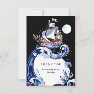 Watercolor Boat Adventure Pirate Birthday Thank You Card