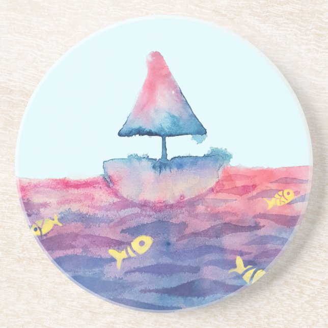 Watercolor Boat Coaster (Front)