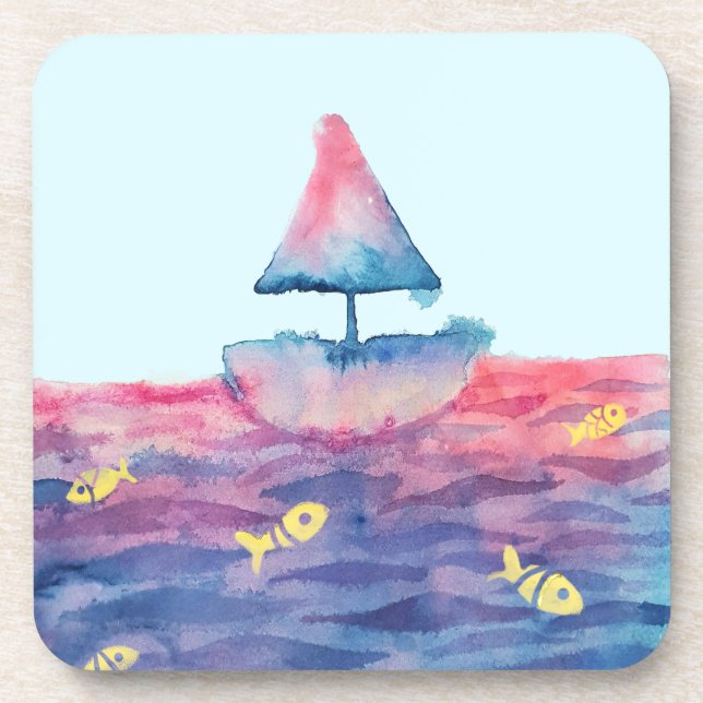Watercolor Boat Coaster (Front)