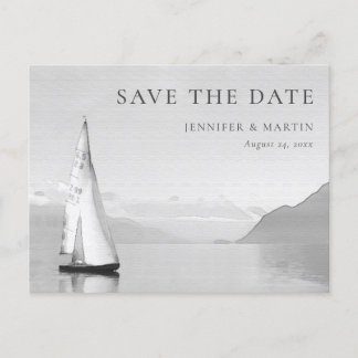 Watercolor Boat Lake Save The Date Postcards
