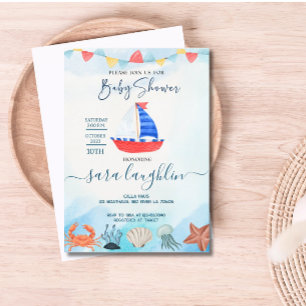 Watercolor Boat Nautical Baby Shower Invite