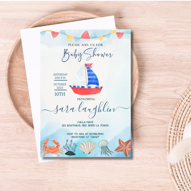 Watercolor Boat Nautical Baby Shower Invite (Boat Nautical Baby Shower Invite)