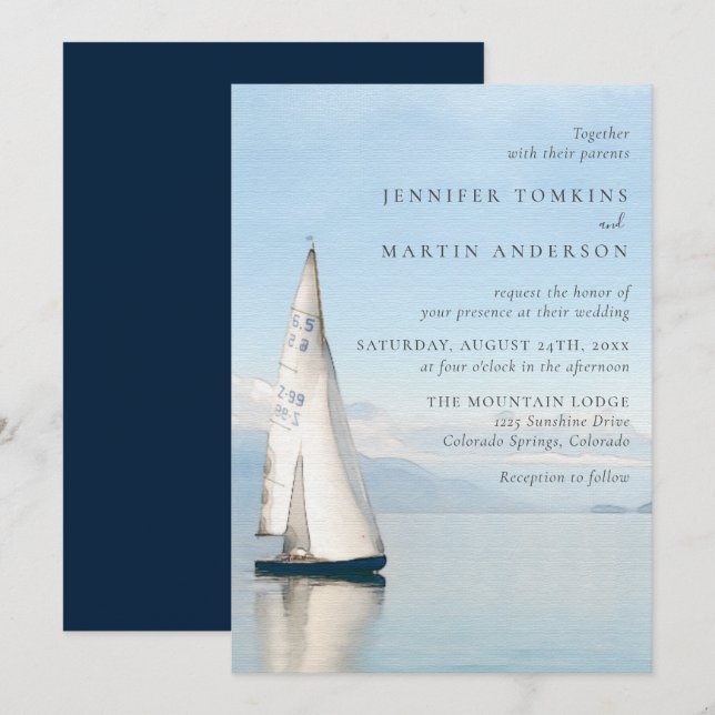 Watercolor Boat Nautical Lake Wedding Invitations (Front/Back)