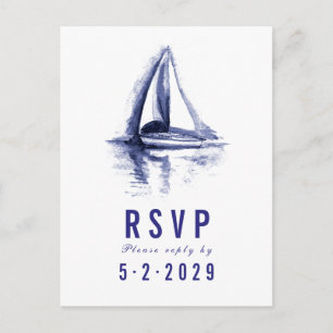 Watercolor Boat Navy Blue Response RSVP Postcard