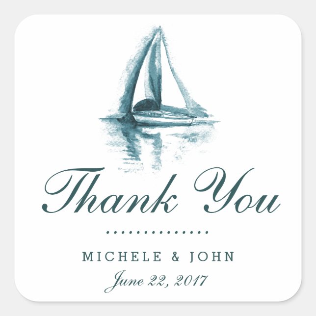 Watercolor Boat Wedding Thank You Favours Stickers (Front)