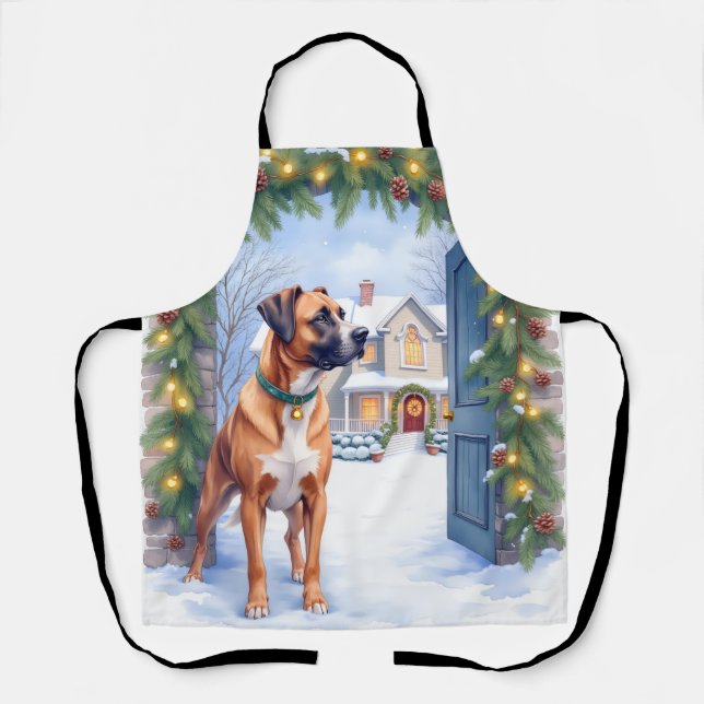 Watercolor Boerboel Farmhouse Gate Christmas Apron (Front)
