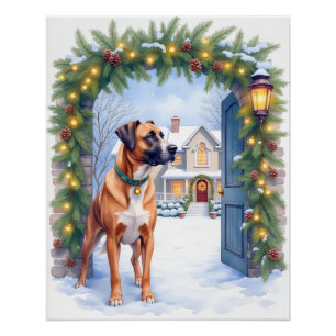 Watercolor Boerboel Farmhouse Gate Christmas Poster