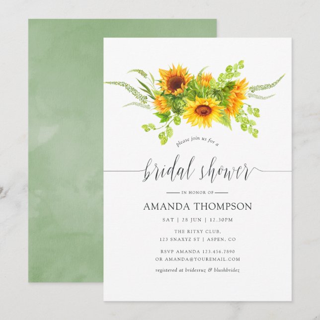 Watercolor Bohemian Boho Sunflowers Bridal Shower Invitation (Front/Back)