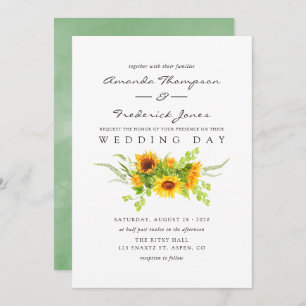 Watercolor Bohemian Boho Sunflowers Wedding Invitation