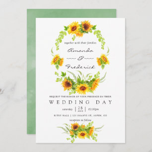 Watercolor Bohemian Boho Sunflowers Wedding Invitation