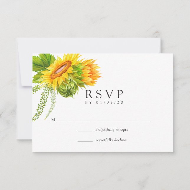 Watercolor Bohemian Boho Sunflowers Wedding RSVP Card (Front)