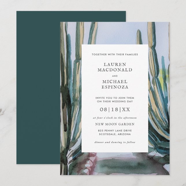 Watercolor Bohemian Cactus Green Desert Invitation (Front/Back)