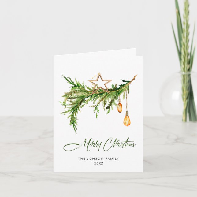 Watercolor Bohemian Christmas Composition Holiday Card (Front)