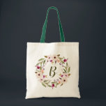Watercolor Bohemian Floral Wreath Monogram Bag<br><div class="desc">Bohemian inspired tote bag featuring watercolor purple and ivory flowers with foliage wreath. This customisable monogram tote bag is perfect as a personalised gift.</div>