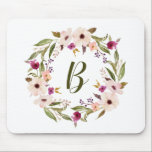 Watercolor Bohemian Floral Wreath Monogram Mouse Mat<br><div class="desc">Bohemian inspired mousepad featuring watercolor purple and ivory flowers with foliage wreath. This customisable monogram mousepad is perfect for a personalised gift.</div>
