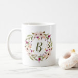 Watercolor Bohemian Floral Wreath Monogram Mug<br><div class="desc">Bohemian inspired mug featuring watercolor purple and ivory flowers with foliage wreath. This customisable monogram mug is perfect for a personalised gift or party favours.</div>
