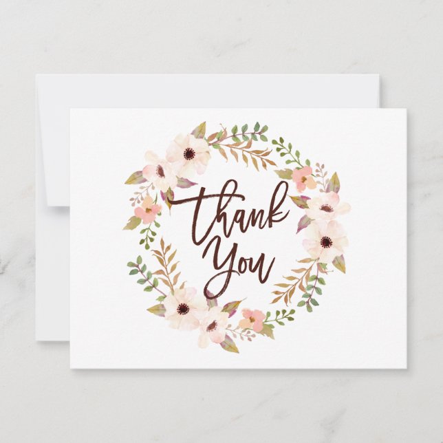 Watercolor Bohemian Floral Wreath Thank You Card (Front)