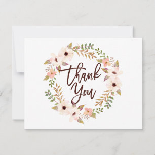 Watercolor Bohemian Floral Wreath Thank You Card