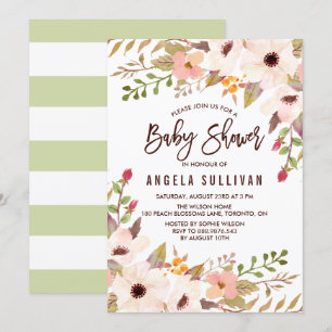 Watercolor Bohemian Flowers Baby Shower Invitation