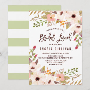 Watercolor Bohemian Flowers Bridal Lunch Invitation