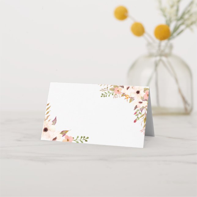 Watercolor Bohemian Flowers Custom Place Cards (Front)