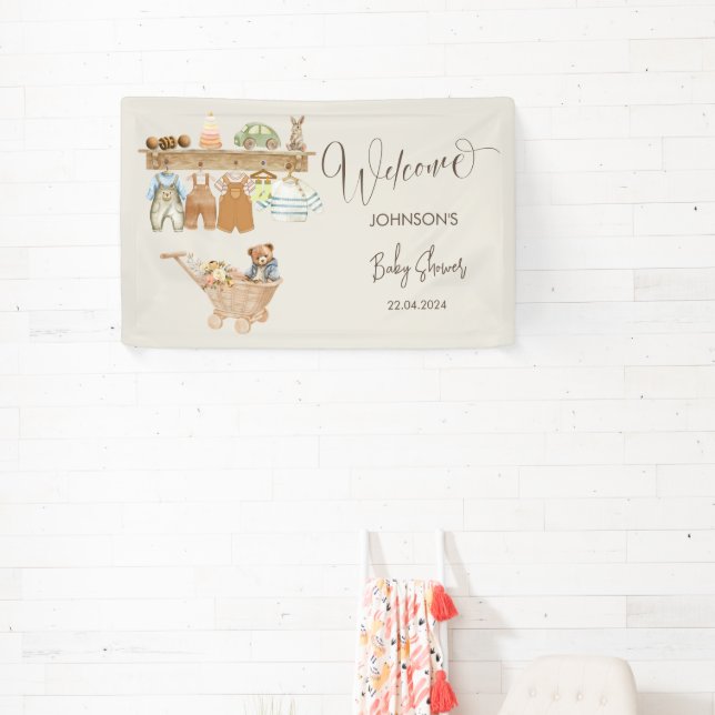 Watercolor Bohemian Nursery Baby Shower Welcome Banner (Insitu)