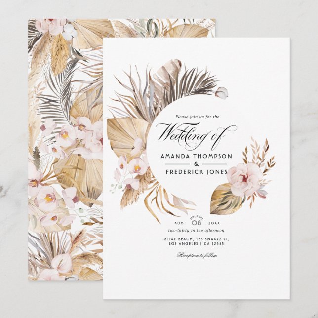 Watercolor Bohemian Wedding Invitation (Front/Back)