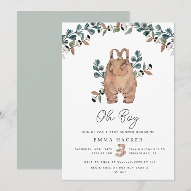 Watercolor Boho Baby Boy Shower Invitation (Front/Back)