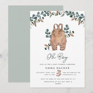 Watercolor Boho Baby Boy Shower Invitation