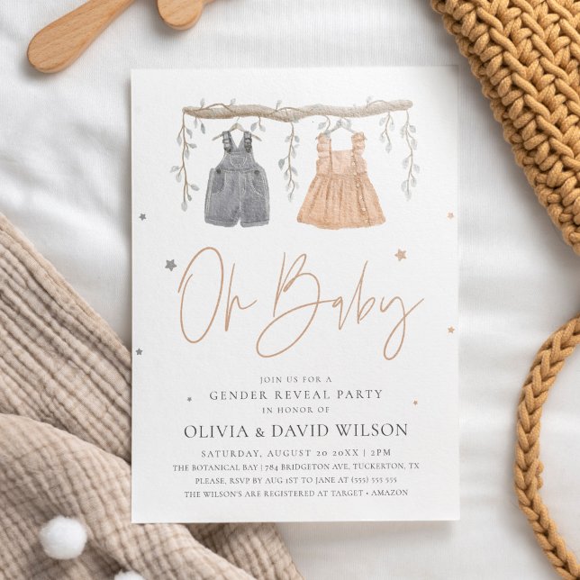 Watercolor Boho Baby Clothes Gender Reveal Invitation (Creator Uploaded)