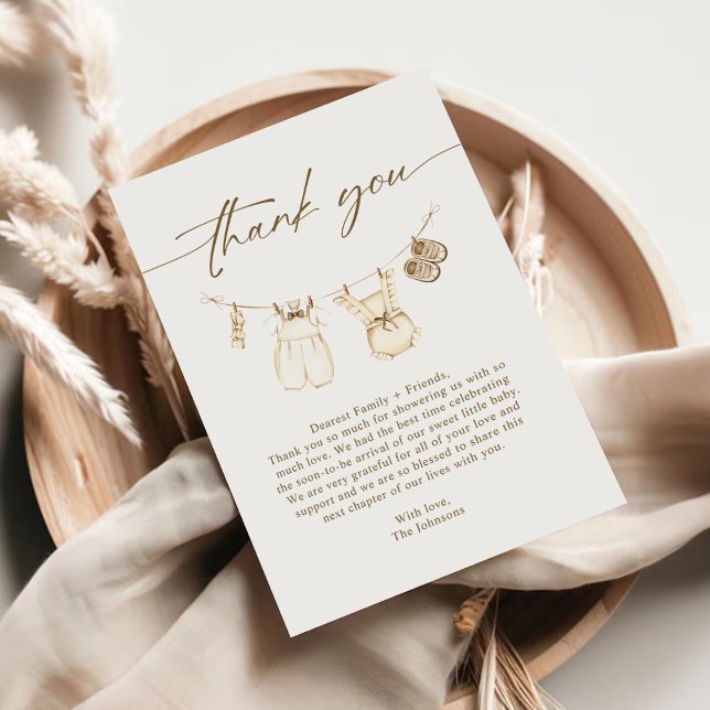 Watercolor Boho Baby Clothes Gender Reveal Thank You Card (Creator Uploaded)