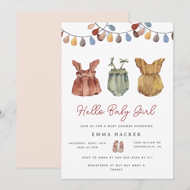 Watercolor Boho Baby Girl Shower  Invitation (Front/Back)