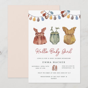 Watercolor Boho Baby Girl Shower Invitation