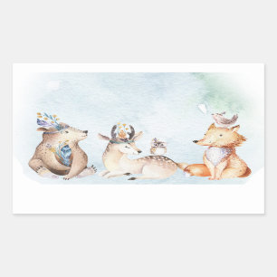 Watercolor Boho Bear Rustic Animals Baby Shower Rectangular Sticker