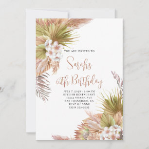 Watercolor Boho Beige Floral 60th Birthday Invitation