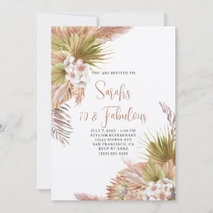 Watercolor Boho Beige Floral 70 & Fabulous Invitation