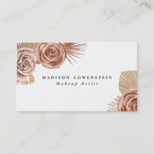 Watercolor Boho Beige Roses Dried Palm Leaves Business Card